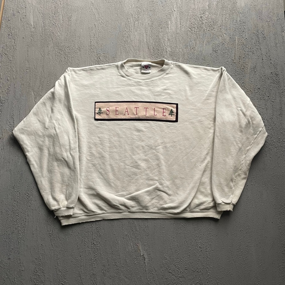 Vintage Seattle Graphic Sweatshirt Mens XL Cream 90s Backcountry Clothing
